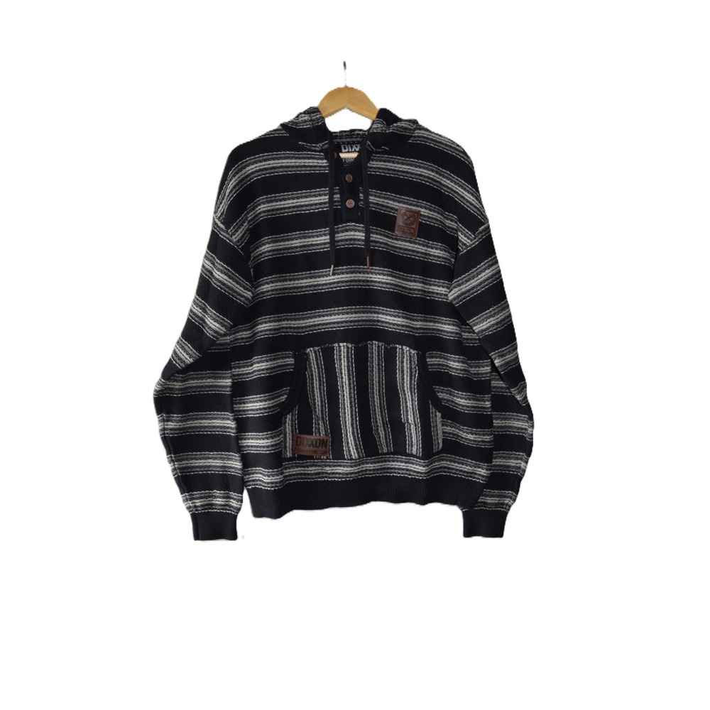 Dixxon Flannel Co Baja Hoodie Mens Large Black Grey Striped Knit Excellent